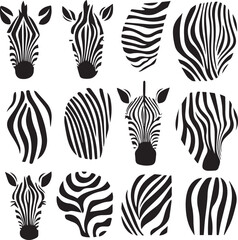 Set of zebra head logo design black vector on white background © Irfan Vector 