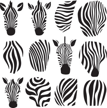 Set of zebra head logo design black vector on white background