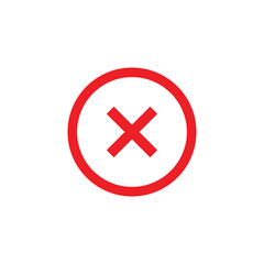 Red cross symbol inside a red circle isolated on white background