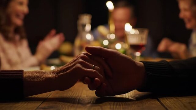 Gratitude and Support at Thanksgiving. Young Person Gently Holding Senior Woman's Hand.