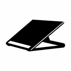 Black and white illustration of a book stand, adjustable and tilted