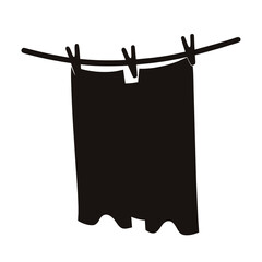 Simple black and white image of clothes hanging on a clothesline to dry