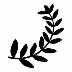 Elegant black botanical laurel wreath design element on a white background