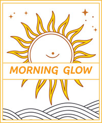 Minimalist Sun and Waves Logo with "Morning Glow" Text