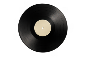 Vinyl record playing music, retro turntable disc spinning, analog audio feeling, vintage sound medium on transparent background