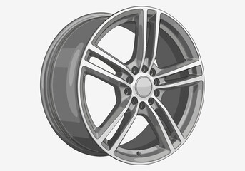 Fototapeta premium Silver Alloy Car Wheel with Five Spokes and Bolt Holes.