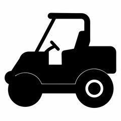 Black silhouette of a golf cart on a white background image