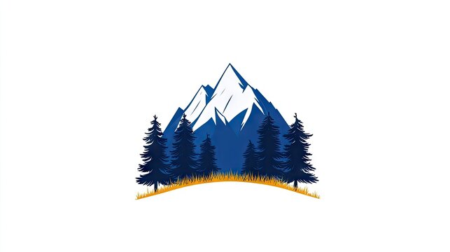 A serene silhouette of majestic mountains and tall pine trees against a white background, capturing nature's tranquility in a simple, bold design