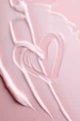 Heart made of cosmetic product on pink background, closeup