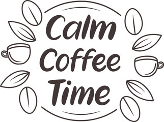 Calm Coffee Time: A Whimsical Illustration of Coffee Beans, Cups, and Leaves