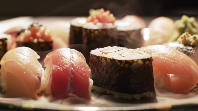 Assorted Sushi Platter with Fresh Nigiri and Maki Rolls