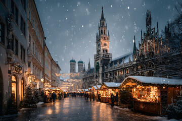Münchner Christkindlmarkt auf dem Marienplatz, Bayern, Deutschland