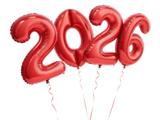 Happy new year 2026 red balloon number for festive party celebration. cheerful and optimistic future concept isolated on background