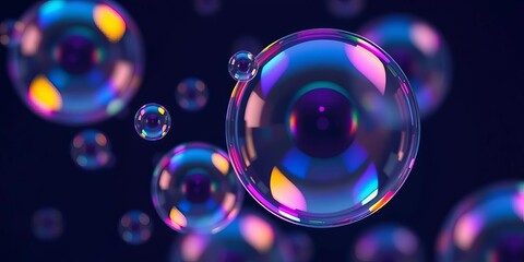 Close-up of iridescent soap bubbles floating on air,  garden,  detail