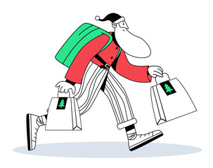 Santa Christmas shopping gifts character carrying bags festive winter holiday minimalist modern style