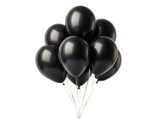 Festive bunch of black balloon decoration for an elegant party celebration. This isolated dark object brings mysterious and modern joy
