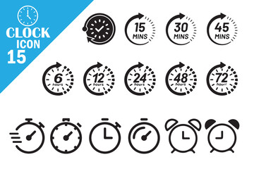 Clock and Timer Icon Set in Flat Style