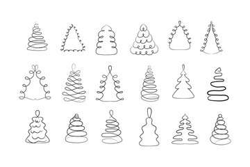Christmas-tree outline, Evergreen Christmas tree icon vector. Festive Holiday Line Art Illustration.