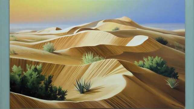 Setting sun over layered desert dunes – Ideal for landscape, adventure, or travel content.