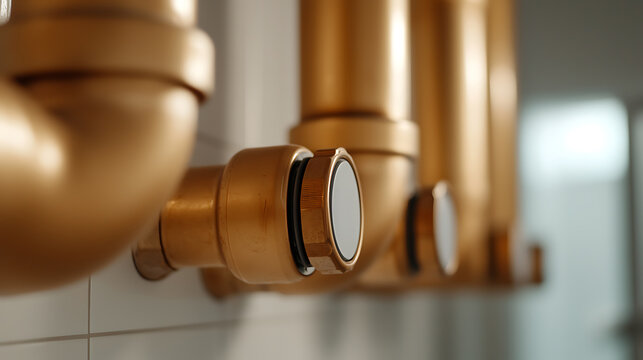 A close-up showcases the meticulous arrangement of bronze pipes, creating an industrial design element that blends functionality with visual harmony.