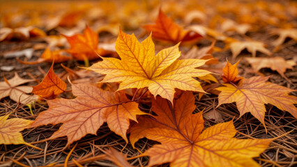 Vibrant autumn leaves cover the ground in warm shades of orange and yellow during a peaceful afternoon