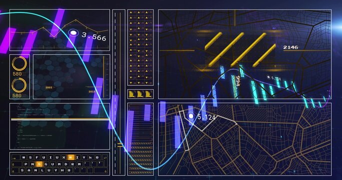 Displaying analytics dashboard monitoring data in console, with hex grid and code editor snippet