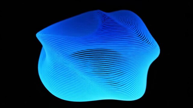 Abstract blue toroidal shape morphing animation on black background with smooth transition