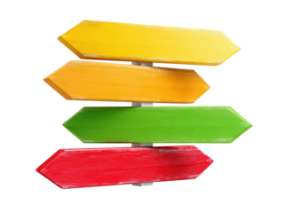 Colorful blank wood arrows signpost pointing direction options