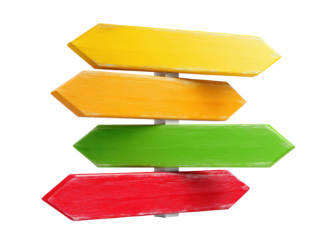 Colorful blank wood arrows signpost pointing direction options