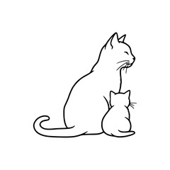 Charming black silhouette of a mother cat and kitten sitting together