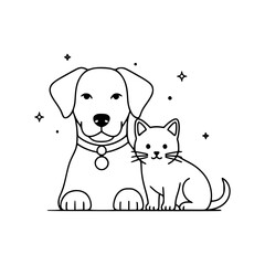 Black silhouette of a dog and cat sitting together peacefully