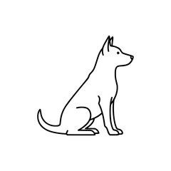 Simple black and white illustration of a dog sitting down