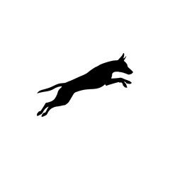 Dynamic black and white illustration of a dog leaping joyfully in mid air