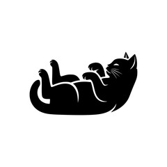 Simple black icon of a sleeping cat in a resting pose