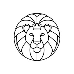 Minimalist black outline lion head icon for branding and design