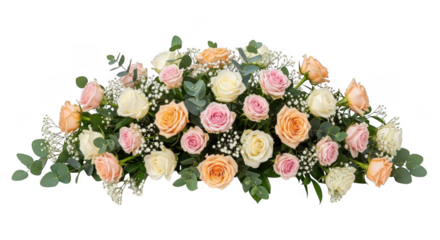 Roses arrangement with baby's breath isolated on transparent background