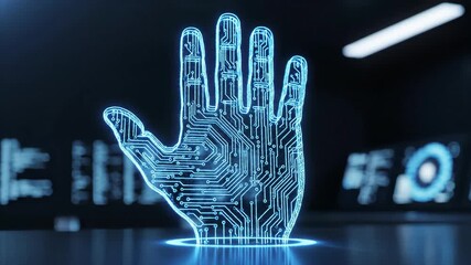 Futuristic Concept of a Scanned Hand with Digital Circuit Design Showcasing Technology and Innovation in Biometric Security Systems - Powered by Adobe