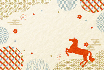 かわいい　馬と和柄の和紙