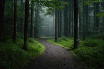 Peaceful woodland trail with gentle light