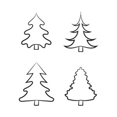 Christmas-tree outline, Evergreen Christmas tree icon vector. Festive Holiday Line Art Illustration.