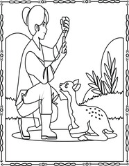 Kind Veterinarian Caring for Injured Deer &ndash; Animal Rescue Coloring Page for Kids And Adults.