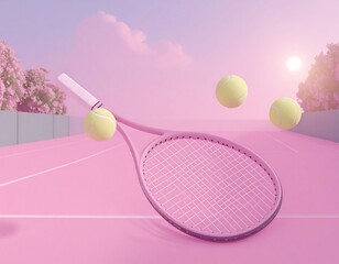 Pastel pink tennis scene, 3D render