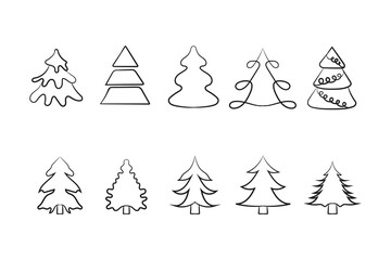 Christmas-tree outline, Evergreen Christmas tree icon vector. Festive Holiday Line Art Illustration.