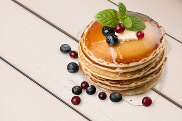 Tasty sweet dessert, breakfast homemade pancakes