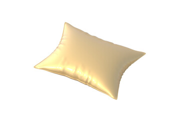 Golden pillow isolated on white background. Contemporary cushion. 3d render