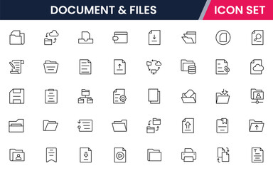 Document files vector web line icon collection, sleek illustrations of files, folders, archives, digital tools for organized, efficient designs.
