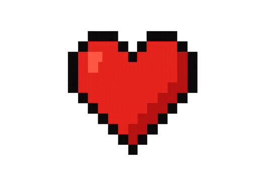 Red pixel art heart icon representing love, health, life, and game power up with 8-bit retro gaming style