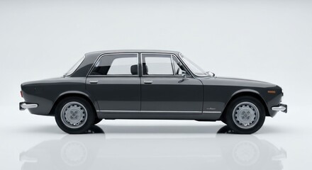 Obraz premium Classic dark sedan, side view, against white background
