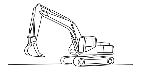 Continuous one line drawing of a construction excavator machine in outline sketch art style vector © Creative_Outline2019