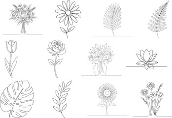 12 Floral Line Art Vector Set | Minimal Botanical Illustrations
